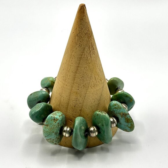 Native American Chunky Turquoise & Sterling Silver Bracelet — EUC - Picture 7 of 13